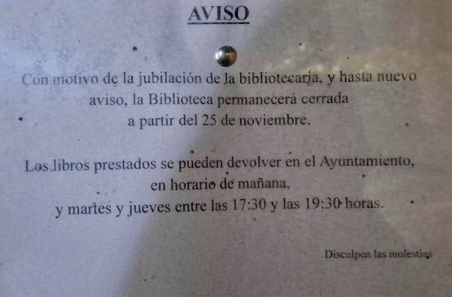 PSOE Torija denuncia el cierre indefinido de la Biblioteca municipal por “falta de previsión y planificación” del actual equipo de Gobierno